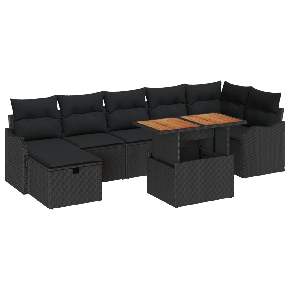 Setul de sofa colț de grădină cu 8 piese și perne din poliratan negru, Sofa de grădină cu 2 locuri cu depozitare și perne din poliratan negru - 1 | YEO