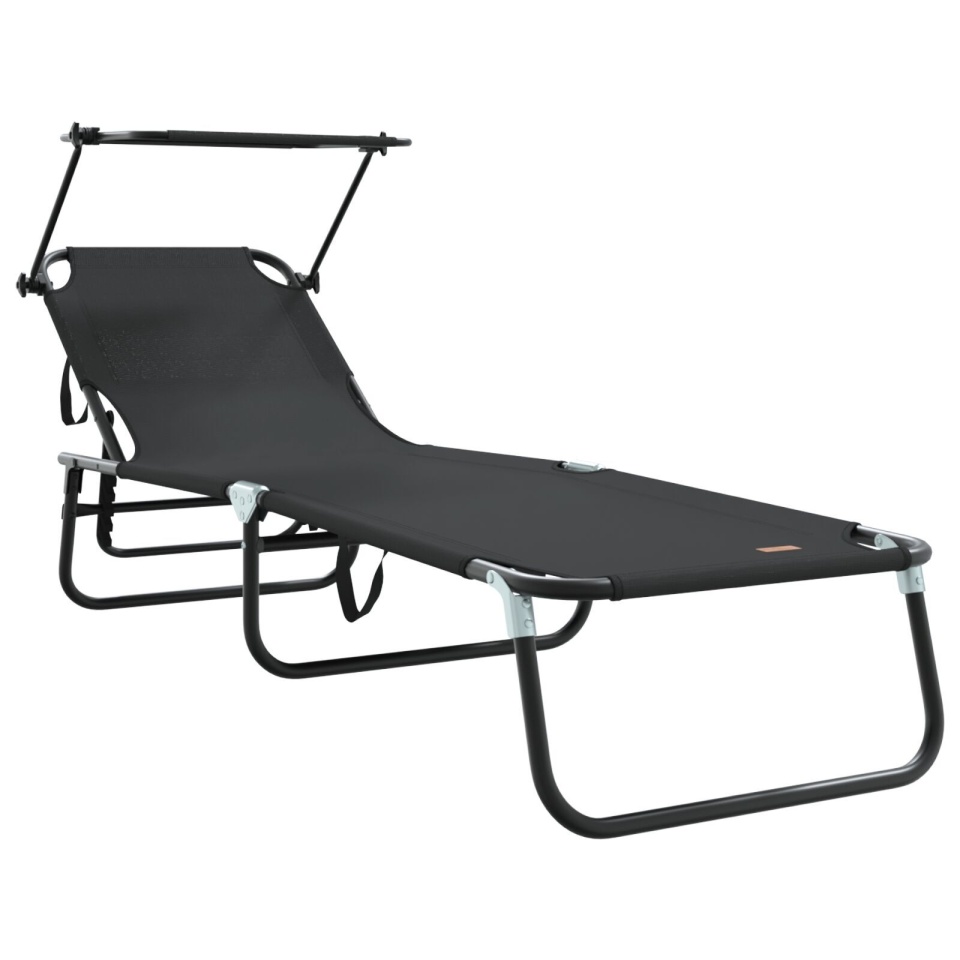 Șezlonguri Pliabile 2 buc cu Copertină Negru Material Oxford 600D - 3 | YEO