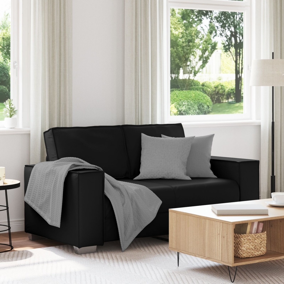 Sofa Loveseat Neagră 120 cm din Piele Ecologică