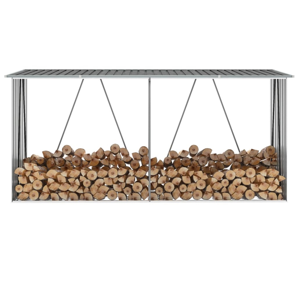 Șopron depozitare lemne, oțel galvanizat, 330x84x152 cm, gri