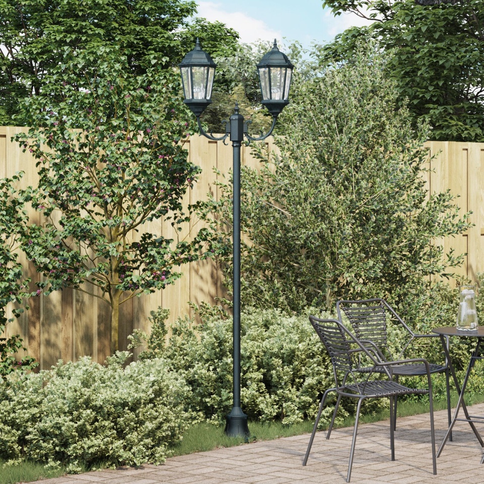Stâlp de lumină pentru grădină cu 2 lămpi E27 Verde 220 cm Aluminiu
