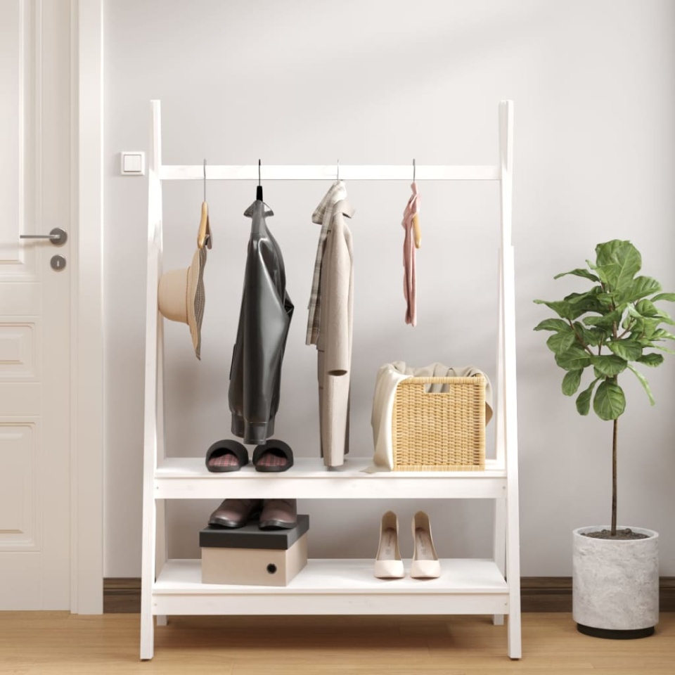 Suport pentru haine, alb, 100x45,5x150 cm, lemn masiv de pin - 2 | YEO