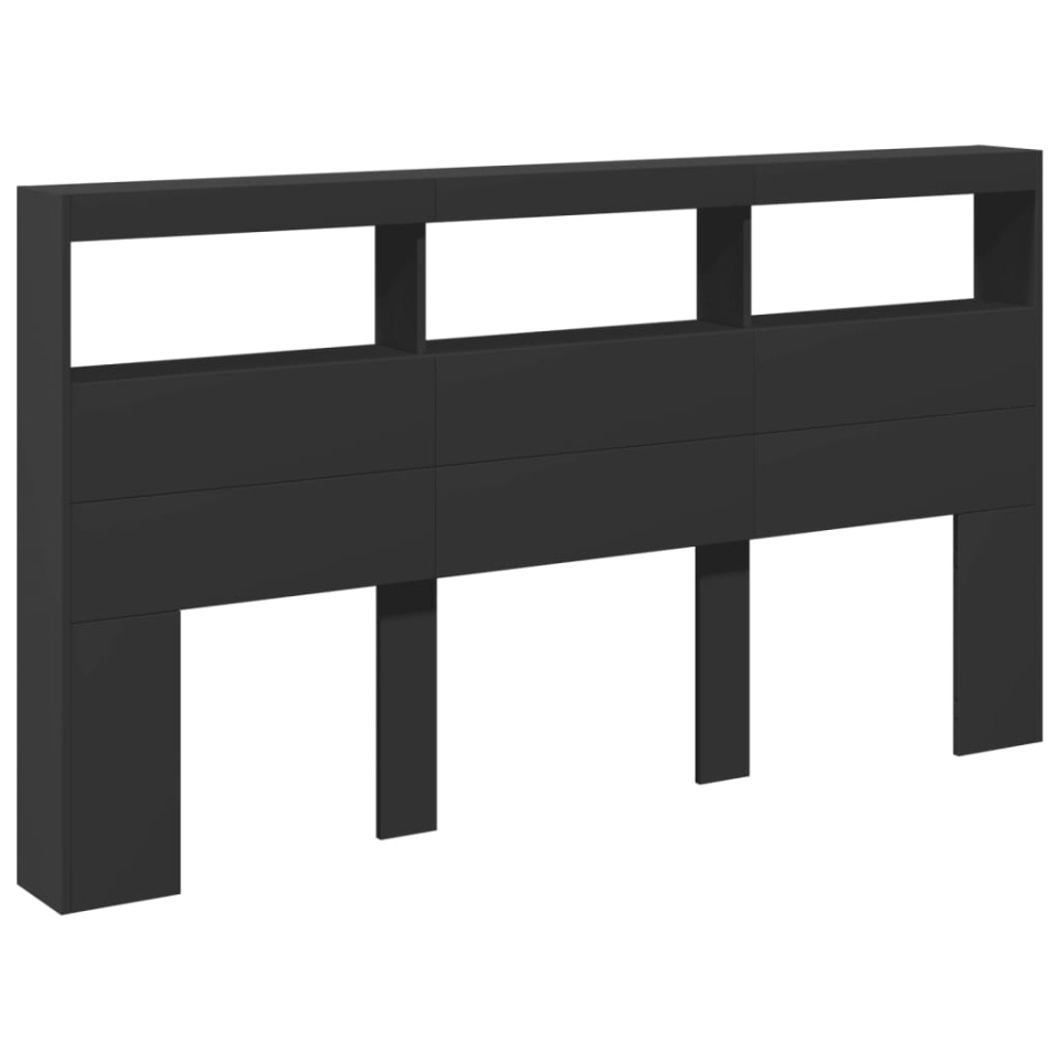 Tăblie cu dulap și LED, negru, 180x17x102 cm - 2 | YEO