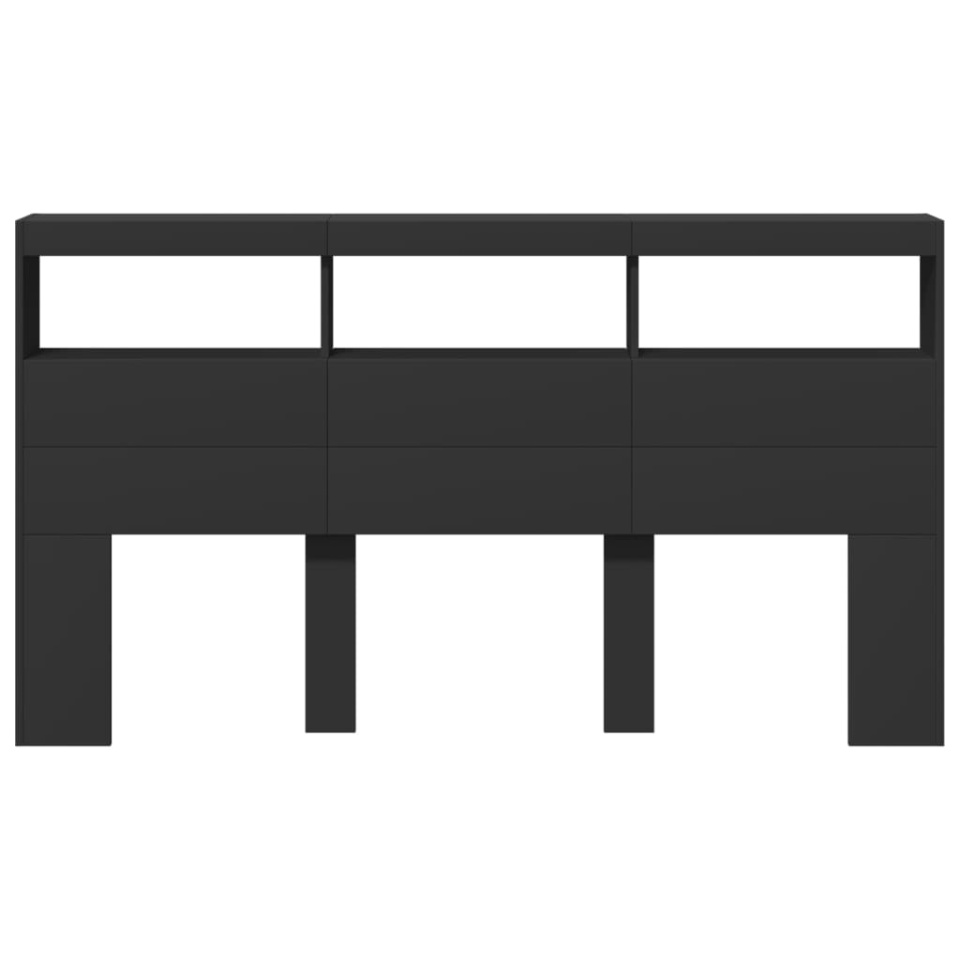 Tăblie cu dulap și LED, negru, 180x17x102 cm - 4 | YEO