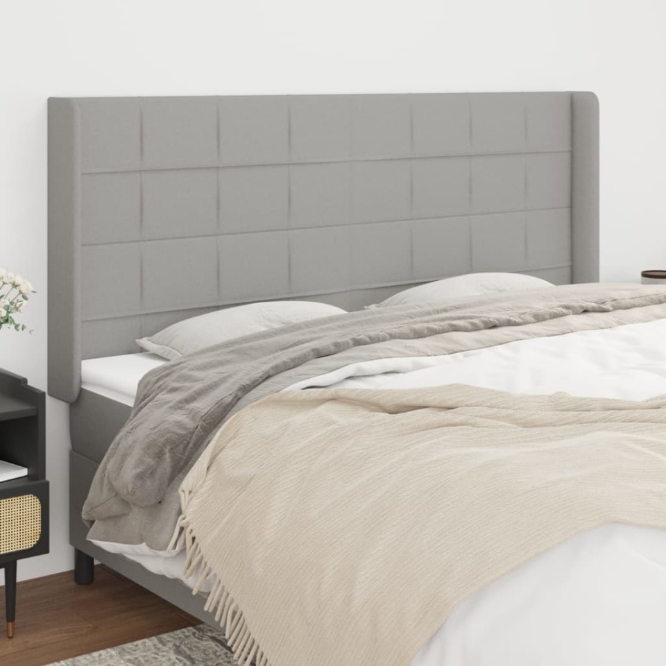 Tăblie de pat cu aripioare gri deschis 163x16x118/128 cm textil