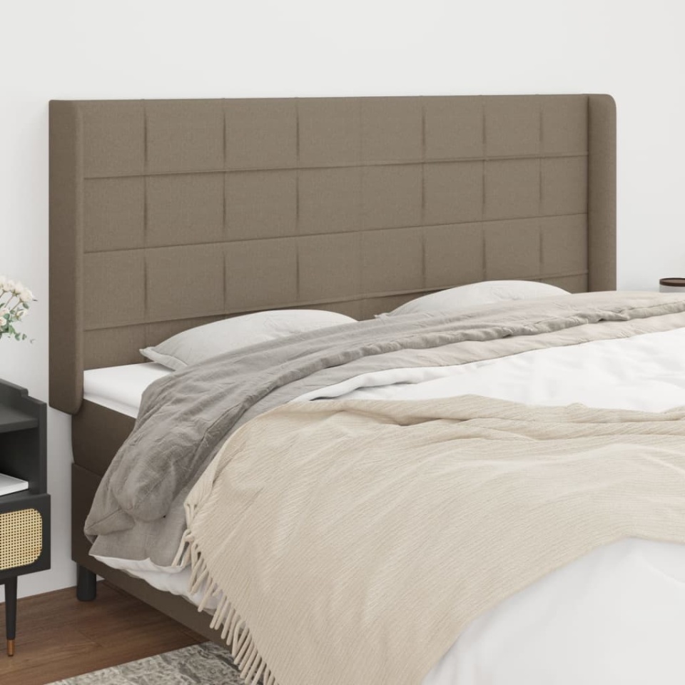 Tăblie de pat cu aripioare gri taupe 203x16x118/128 cm textil