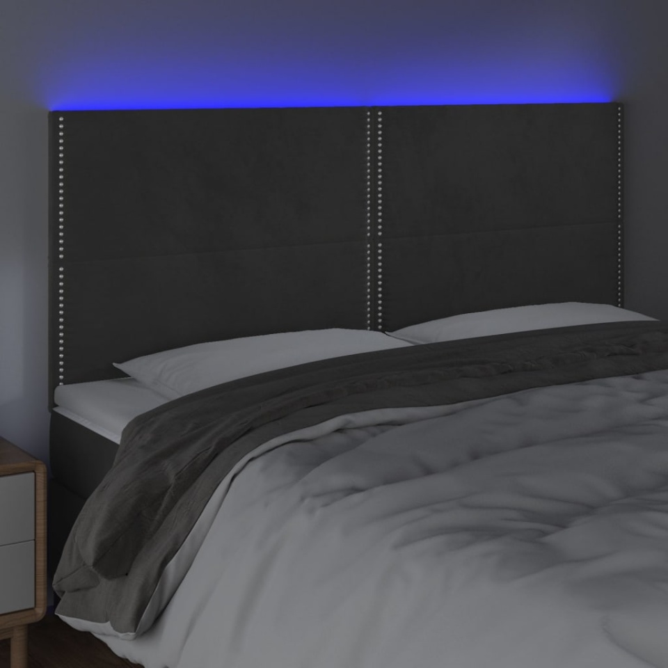Tăblie de pat cu LED, gri închis, 180x5x118/128 cm, catifea - 2 | YEO