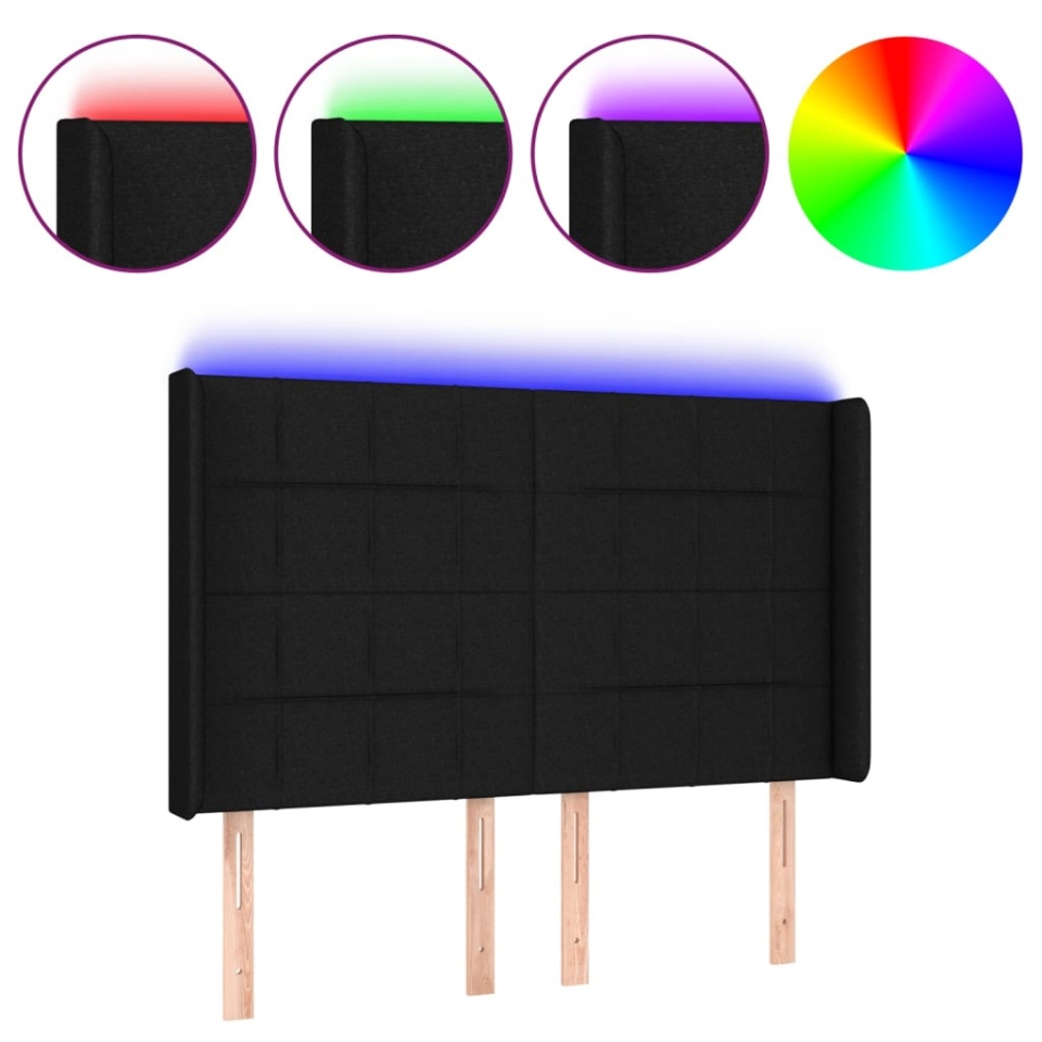 Tăblie de pat cu LED, negru, 144x5x118/128 cm, textil - 1 | YEO
