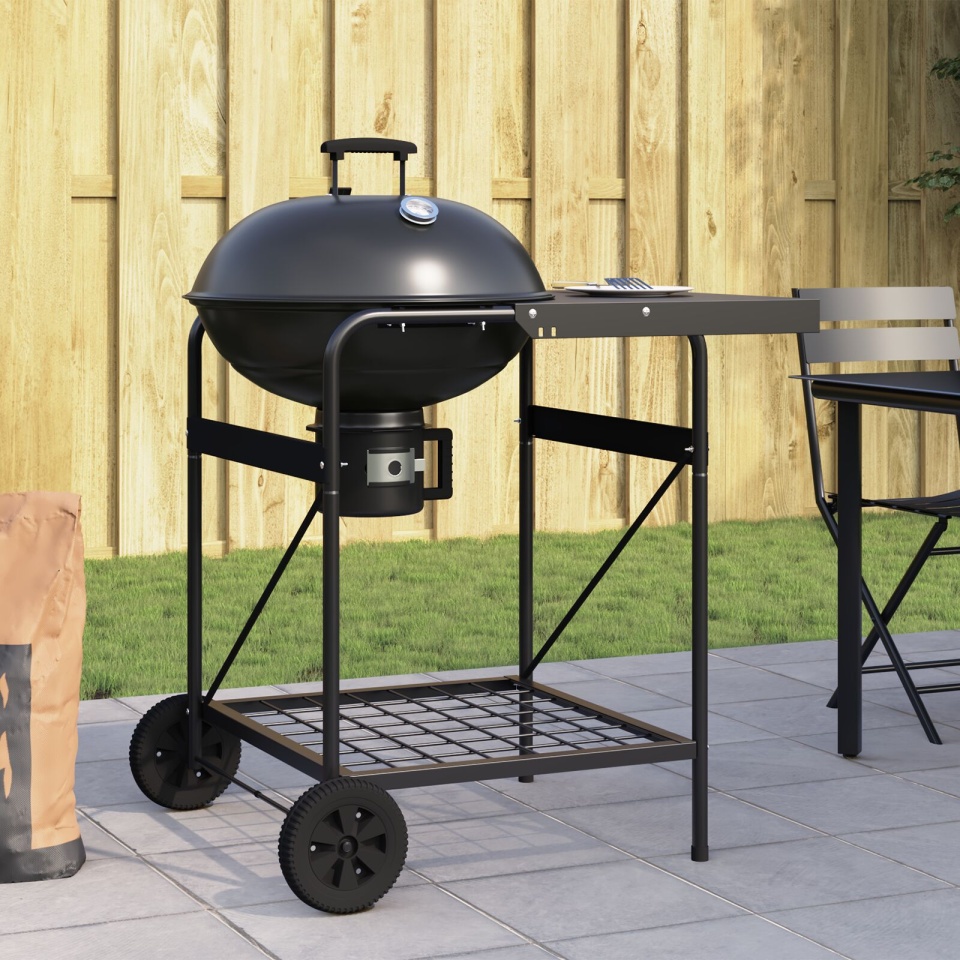Trolly pentru grătar din cărbune cu capac, Negru, 96x72x113 cm, Metal