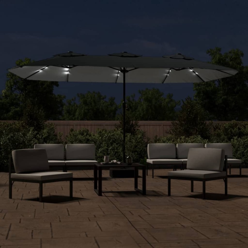 Umbrelă de grădină cu două capete cu LED, antracit, 449x245 cm - 2 | YEO
