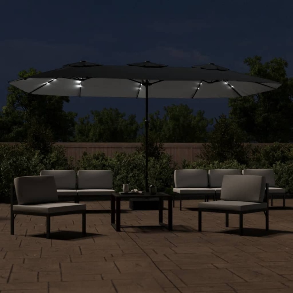 Umbrelă de grădină cu două capete/LED-uri, negru, 449x245 cm - 2 | YEO