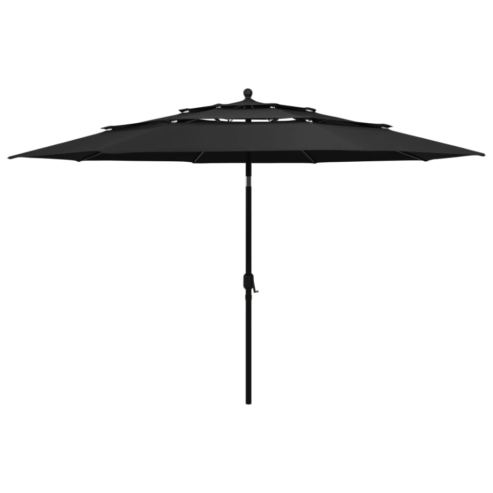 Umbrelă grădină cu 3 niveluri, stâlp aluminiu, negru, 3,5 m