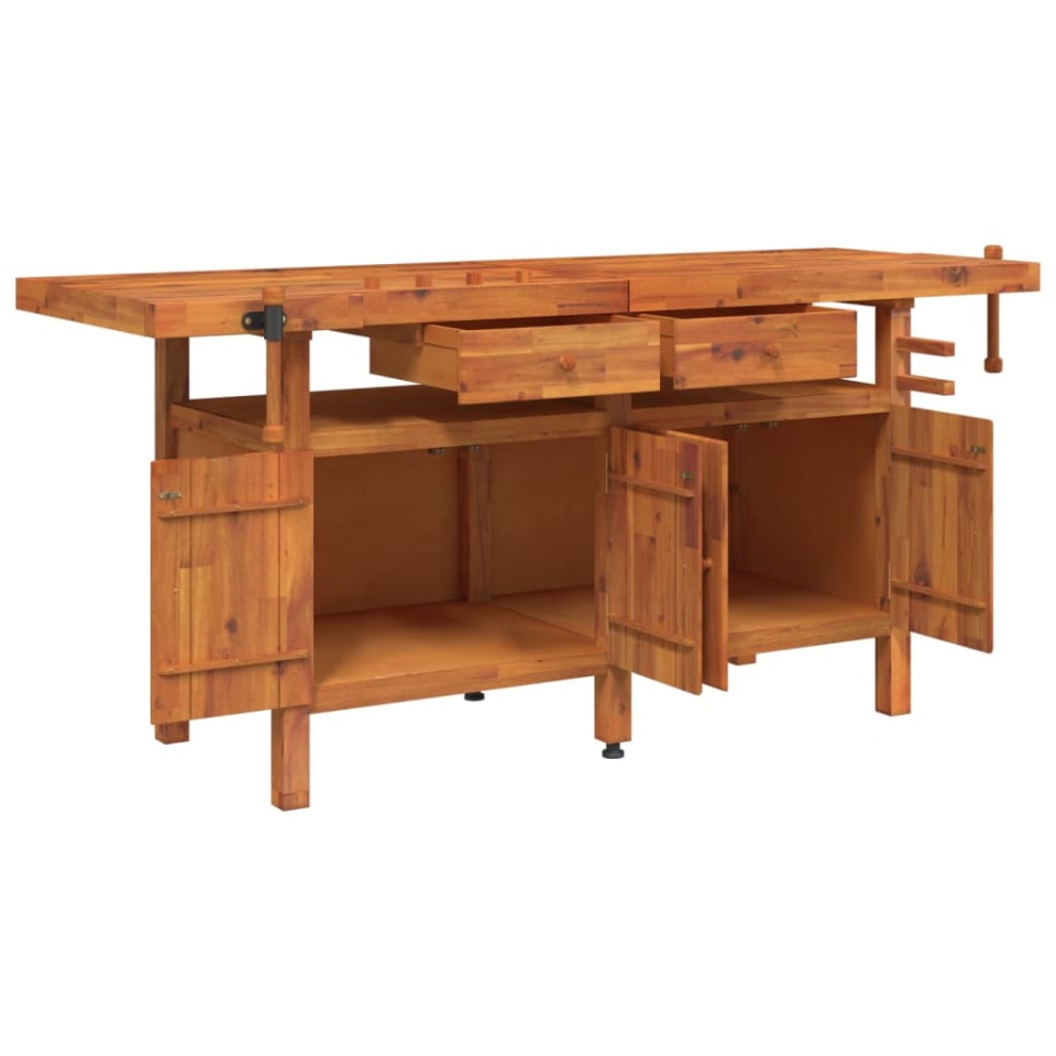 Banc de lucru cu sertare și menghine, 192x62x83 cm, lemn acacia - 3 | YEO