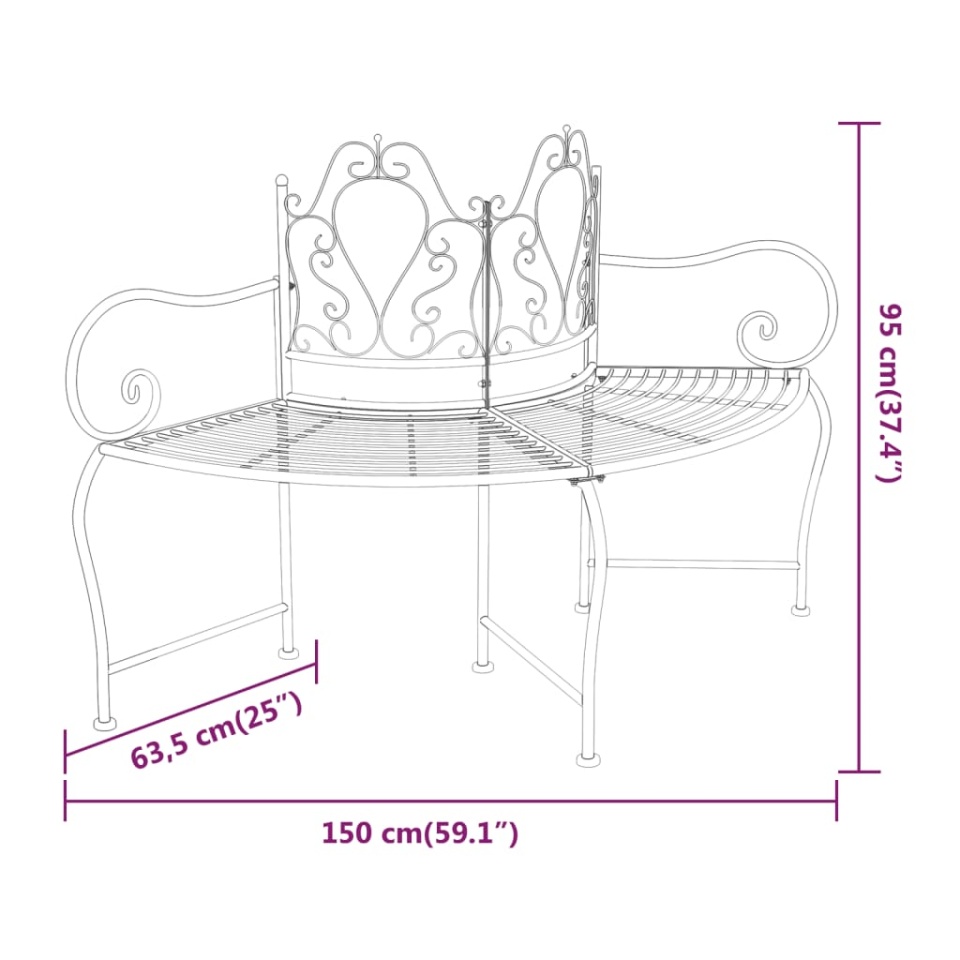 Bancă circulară de copac, negru, 150 cm, oțel - 4 | YEO