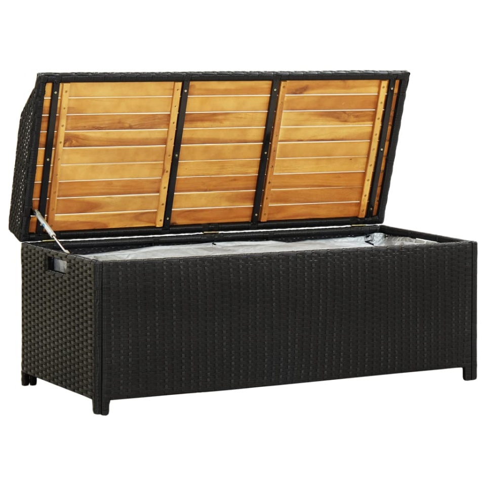 Bancă de depozitare pentru grădină, negru, 120 cm, poliratan - 1 | YEO