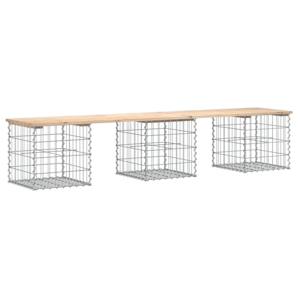 Bancă de grădină, design gabion, 203x44x42cm, lemn masiv de pin - 1 | YEO