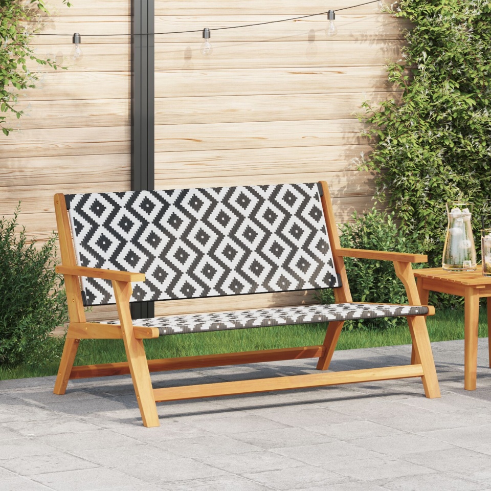 Bancă de grădină Negru și Alb 122x76x73,5 cm Lemn solid de acacia