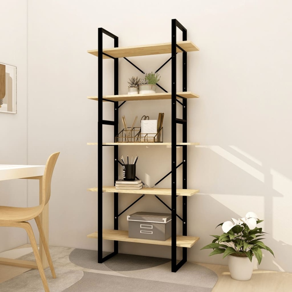 Biblioteca cu 5 rafturi, 80x30x175 cm, lemn masiv de pin