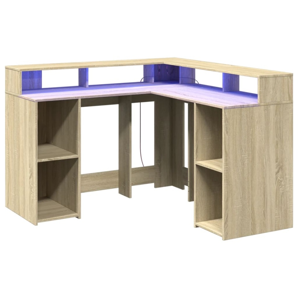 Birou cu lumini LED stejar sonoma 130x130x91 cm, lemn prelucrat - 2 | YEO