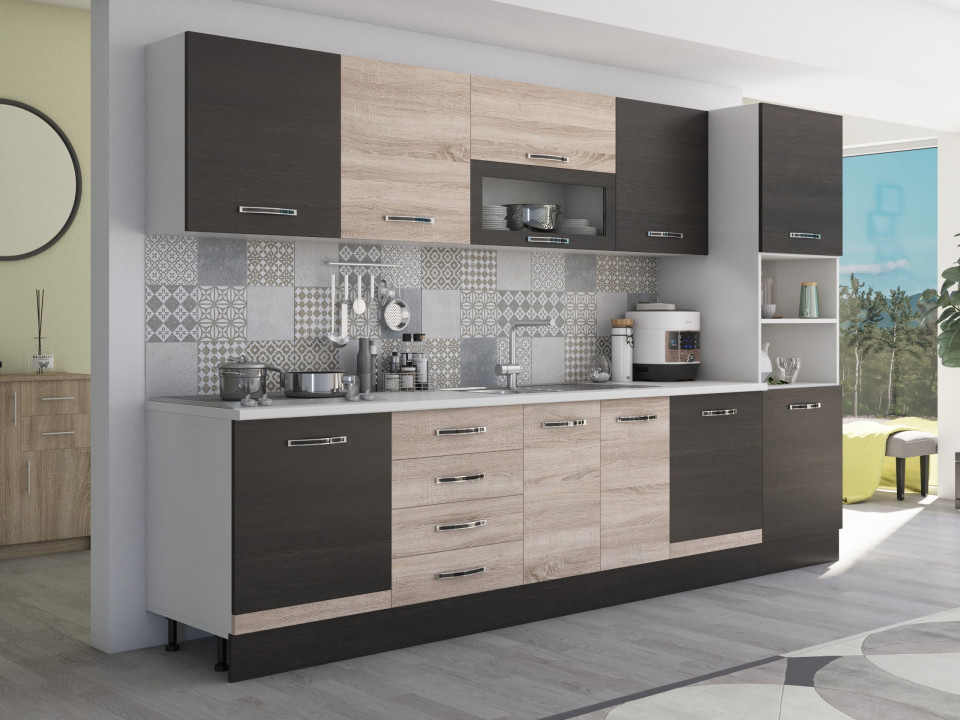 Bucatarie Alfa 320, sonoma/wenge, blat termic alb, corp pentru cuptor incorporabil - 3 | YEO