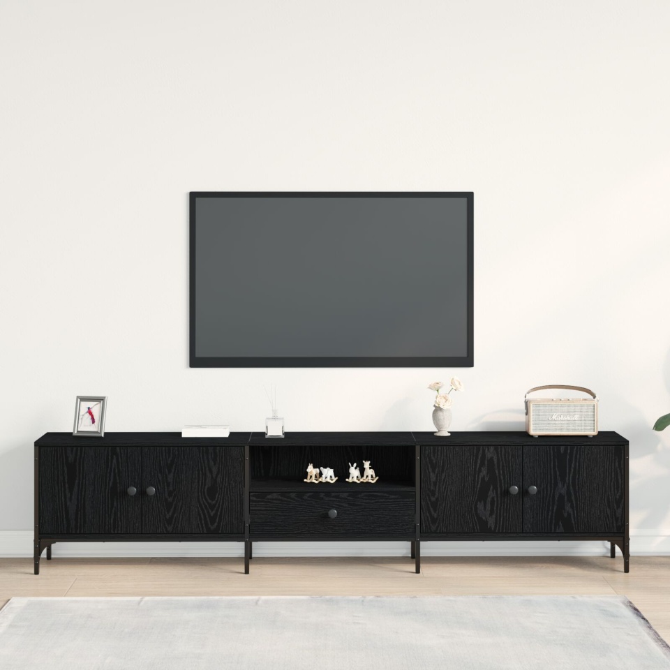 Cabinet TV cu Sertar Negru Stejar 200x25x44 cm Lemn prelucrat - 3 | YEO