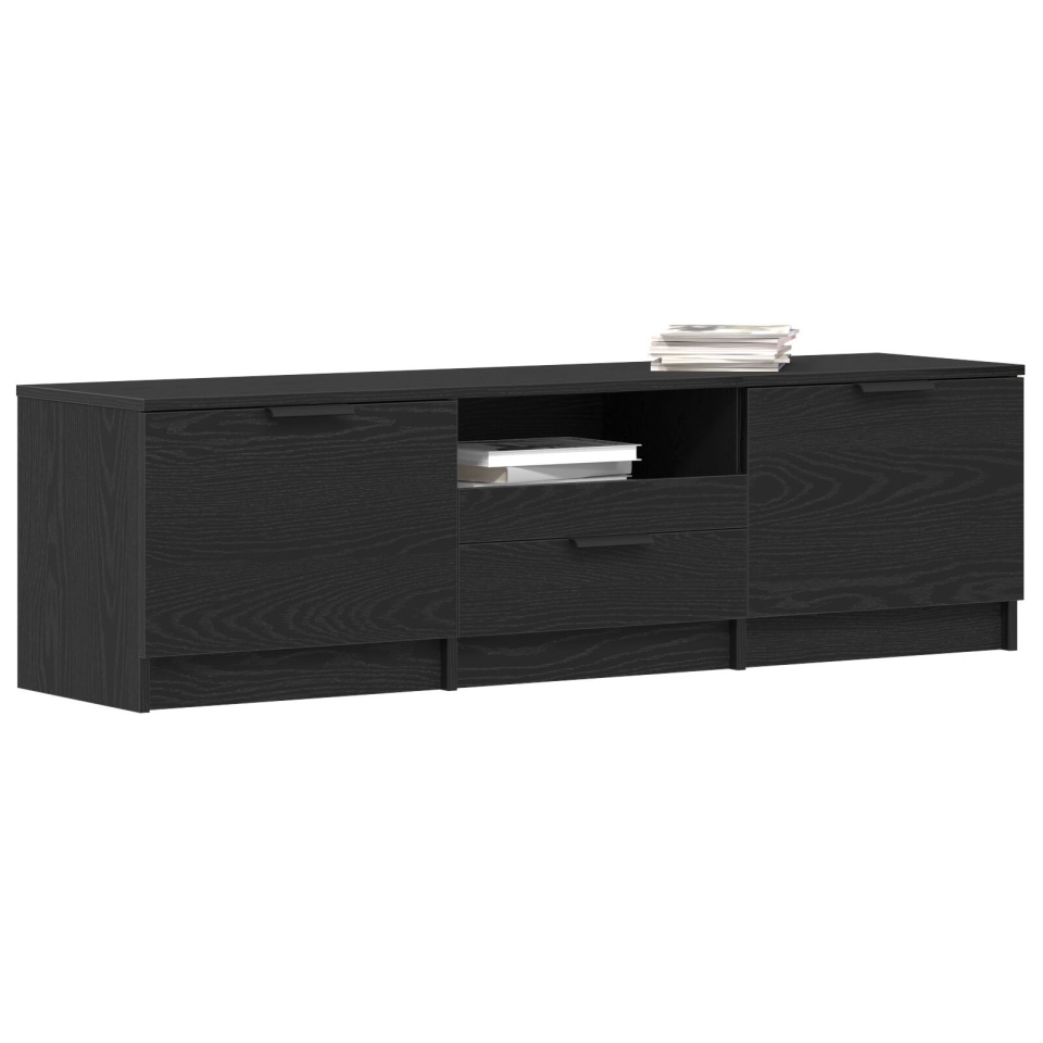 Cabinet TV - Stejar Negru - 140x35x40 cm - Fabricat din Lemn Ingineresc - 2 | YEO