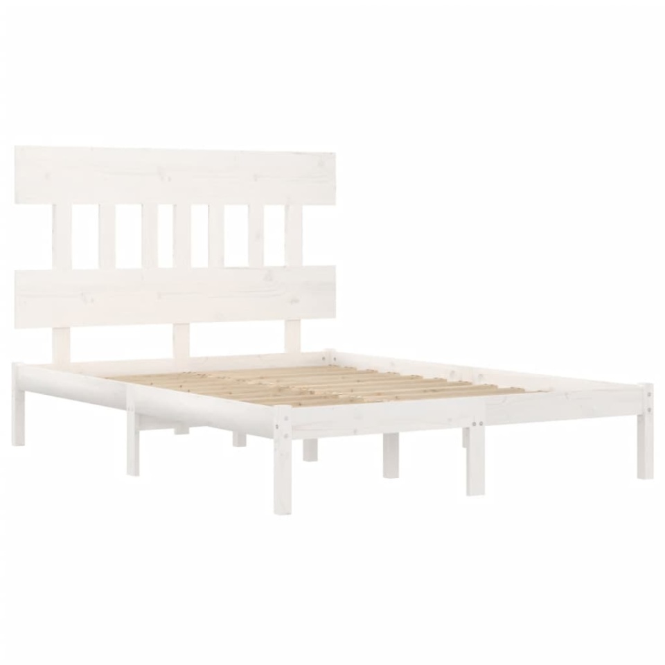 Cadru de pat, alb, 200x200 cm, lemn masiv - 3 | YEO