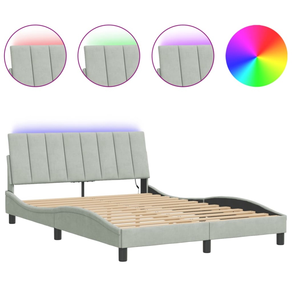 Cadru de pat cu lumini LED, gri deschis, 120x200 cm, catifea - 1 | YEO