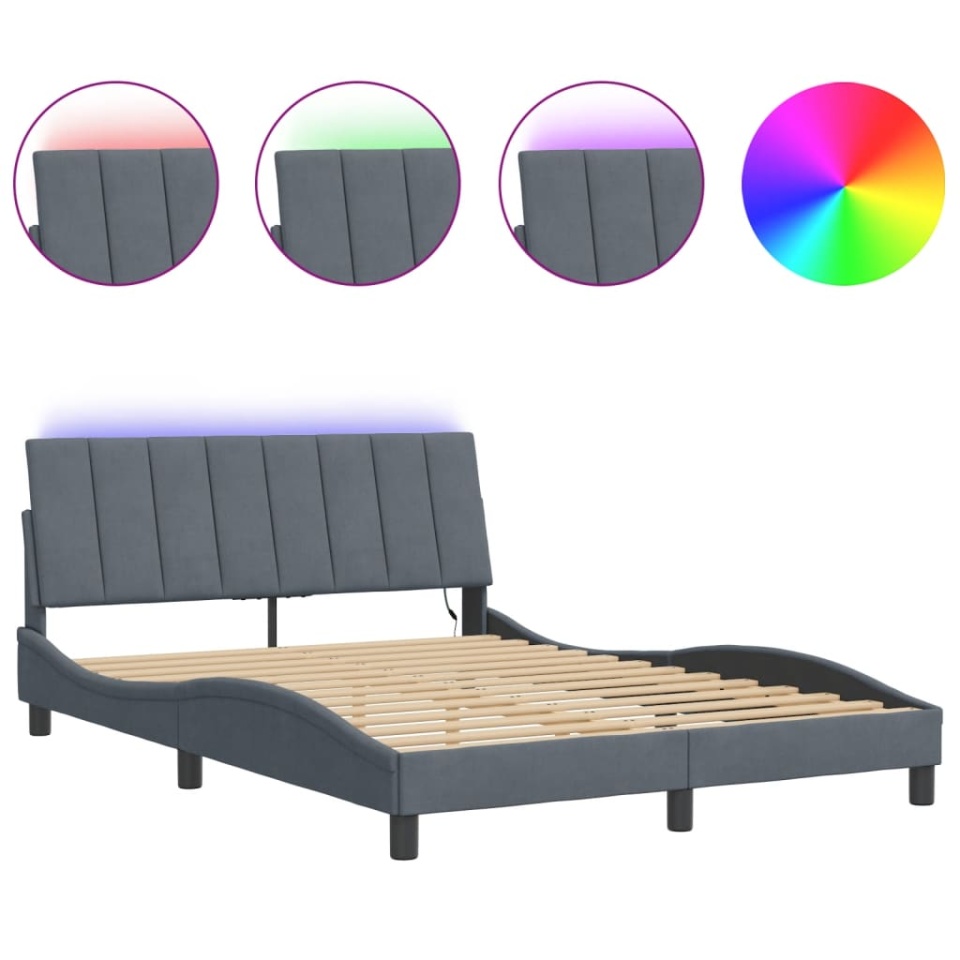 Cadru de pat cu lumini LED, gri închis, 140x200 cm, catifea - 1 | YEO