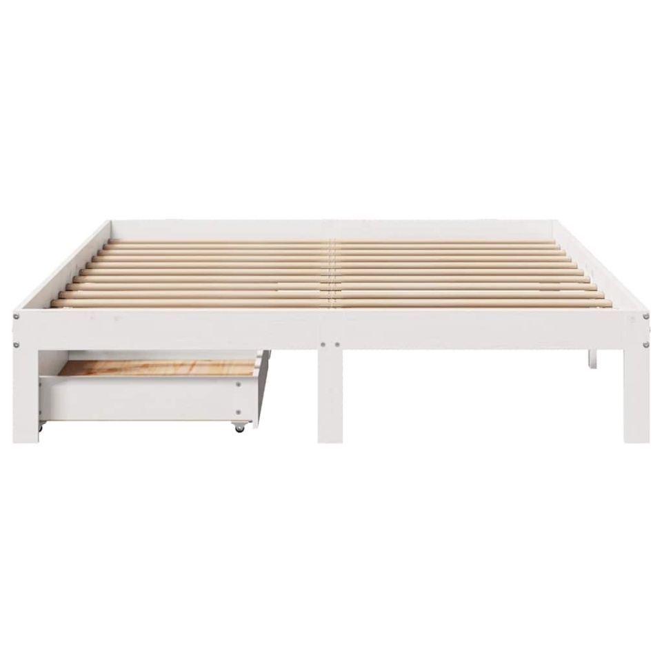 Cadru de pat cu sertare, alb, 140x190 cm, lemn masiv de pin - 3 | YEO