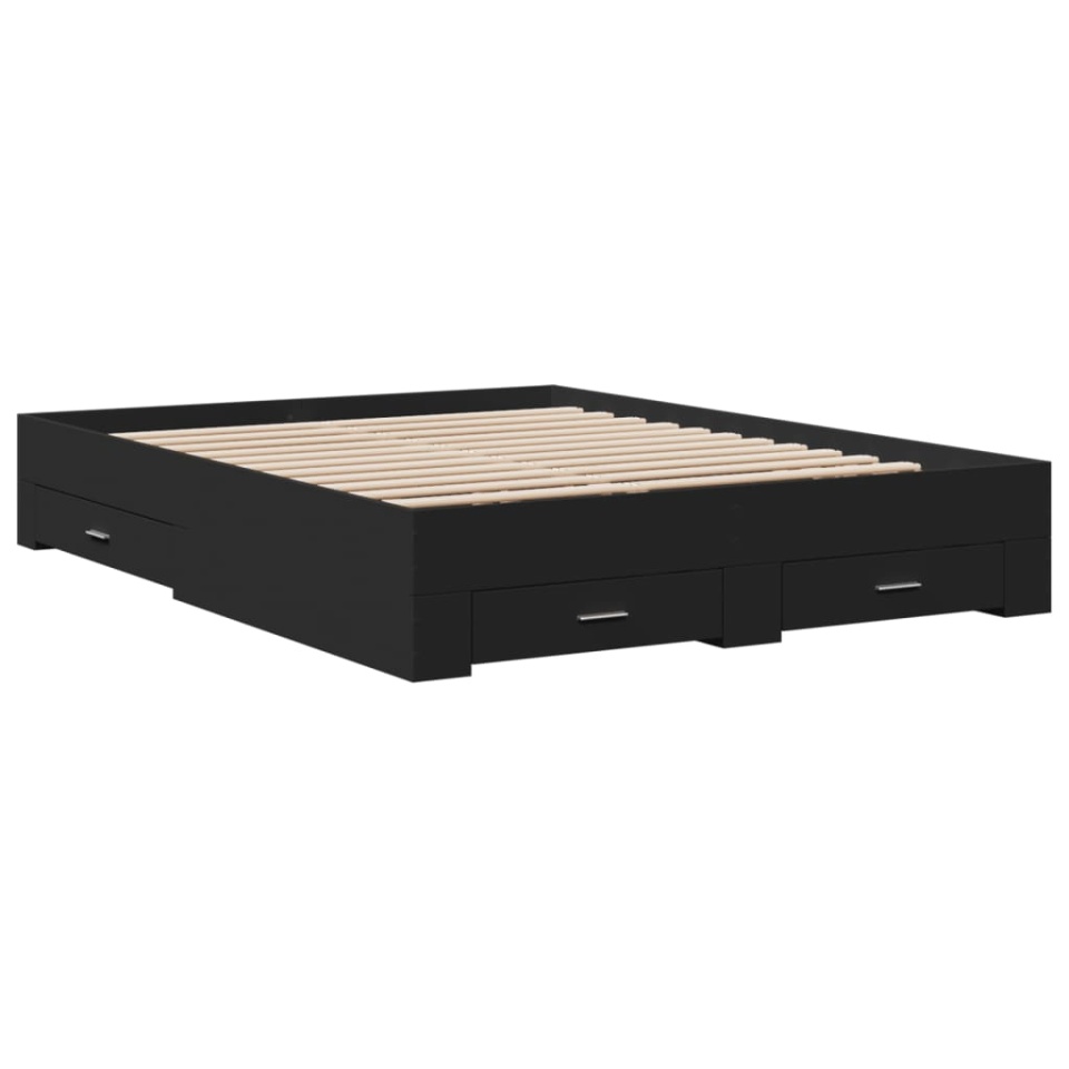 Cadru de pat cu sertare, negru, 140x200 cm, lemn prelucrat - 2 | YEO