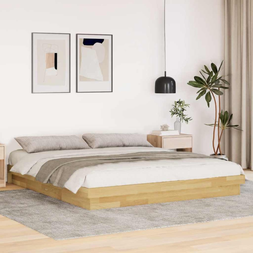 Cadru de pat fără saltea 200x200 cm din lemn masiv de stejar