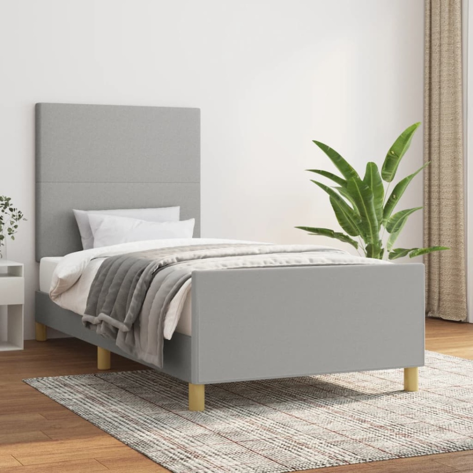 Cadru de pat fără saltea, gri deschis, 90x190 cm, textil