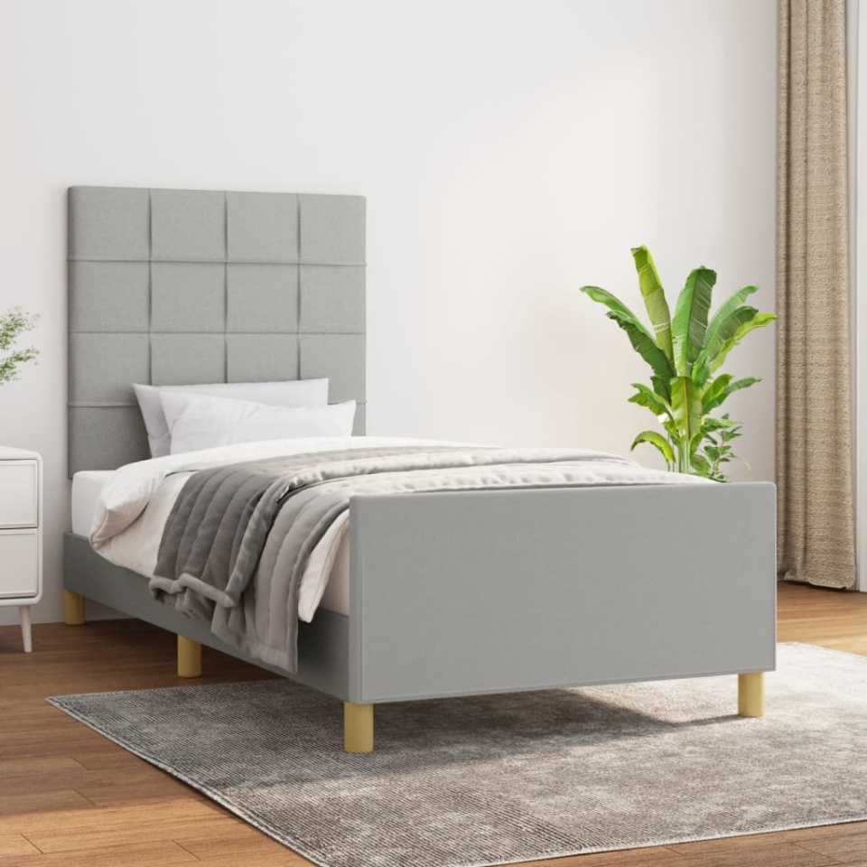 Cadru de pat fără saltea, gri deschis, 90x190 cm, textil
