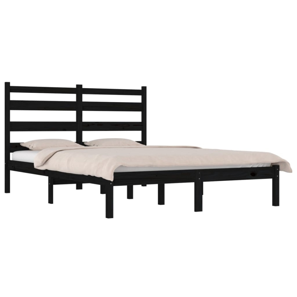 Cadru de pat, negru, 200x200 cm, lemn masiv de pin - 2 | YEO