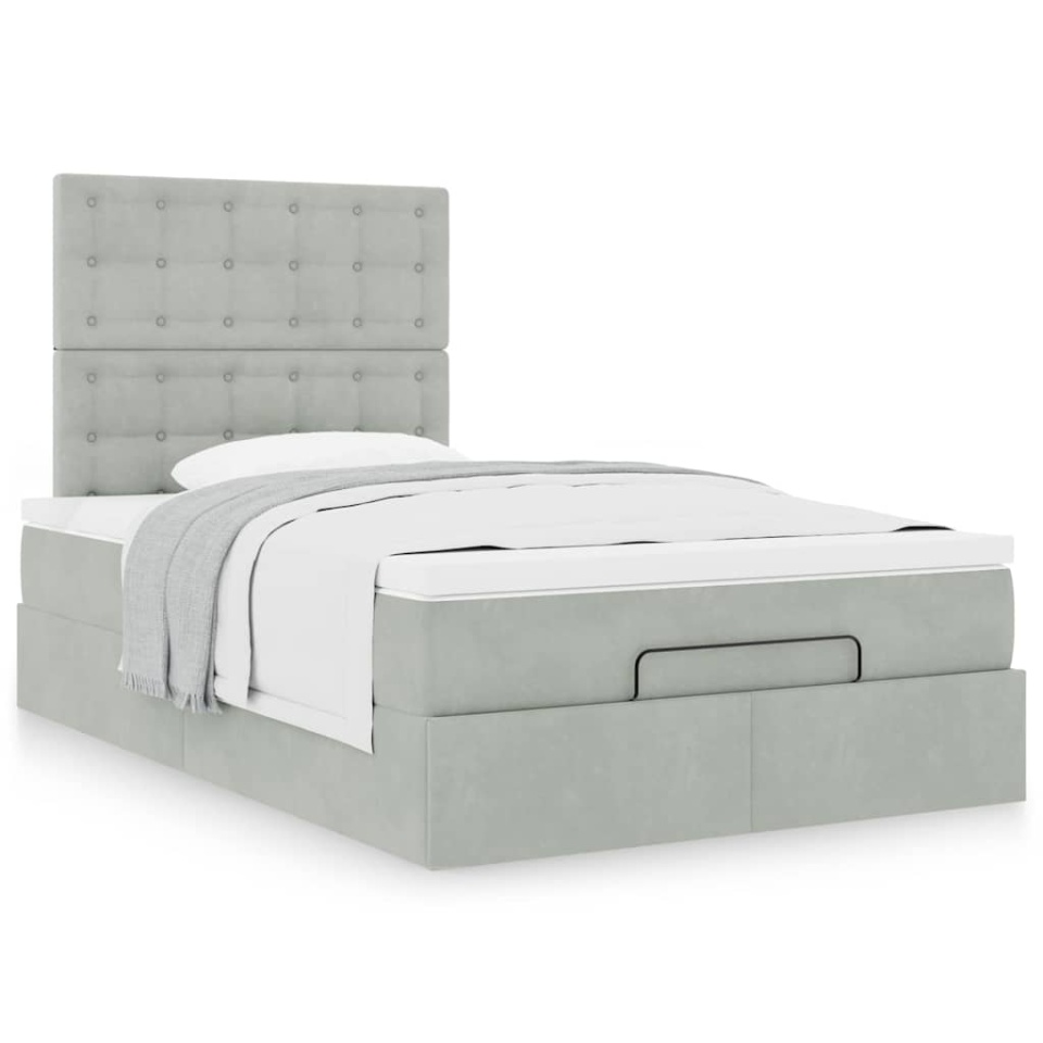 Cadru de pat otoman cu saltele Gri deschis 120x200cm catifea - 3 | YEO