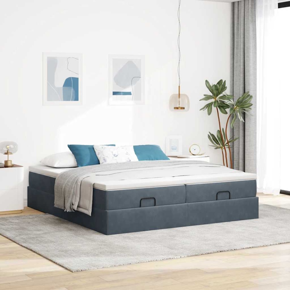 Cadru de pat otoman cu saltele Gri închis 180x200cm catifea - 2 | YEO