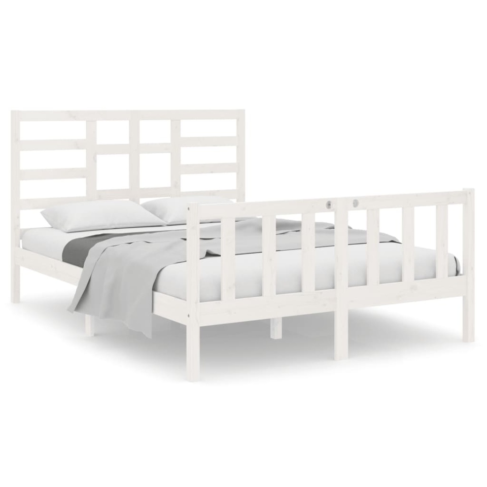 Cadru pat, alb, 140x190 cm, lemn masiv - 1 | YEO
