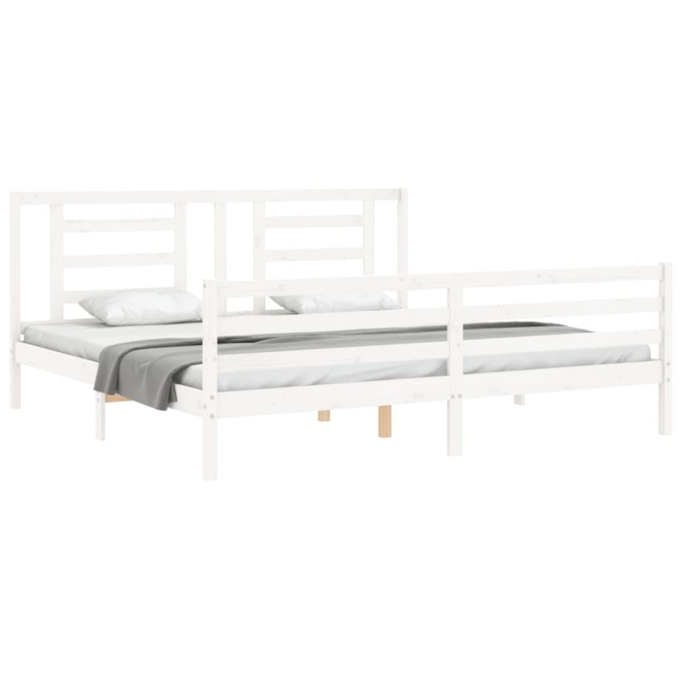 Cadru pat cu tăblie 200x200 cm, alb, lemn masiv - 3 | YEO