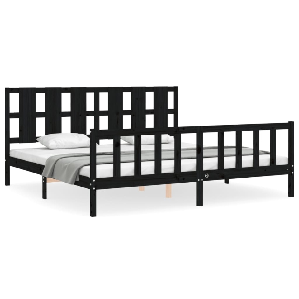Cadru pat cu tăblie 200x200 cm, negru, lemn masiv - 1 | YEO