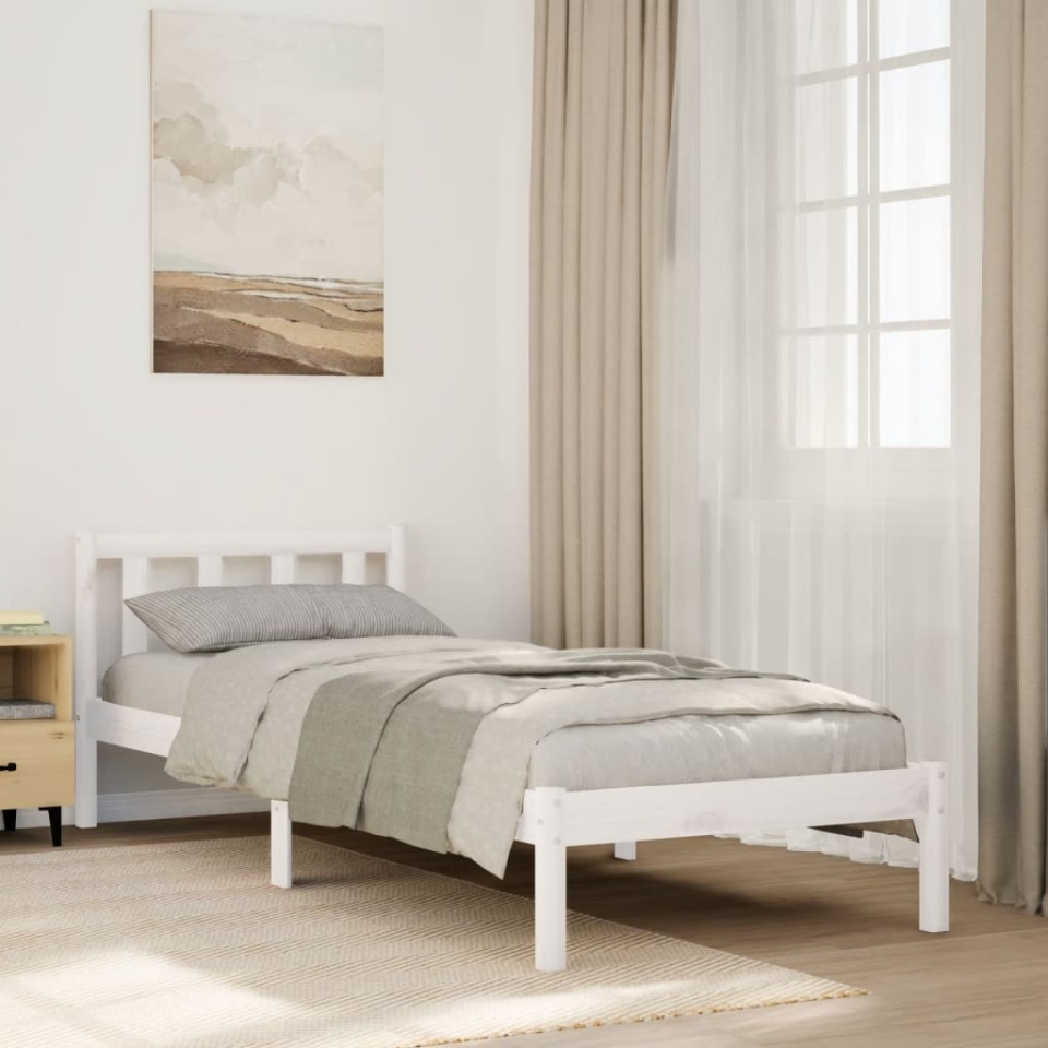 Cadru pat foarte lung fără saltea alb 100x210 cm lemn masiv pin