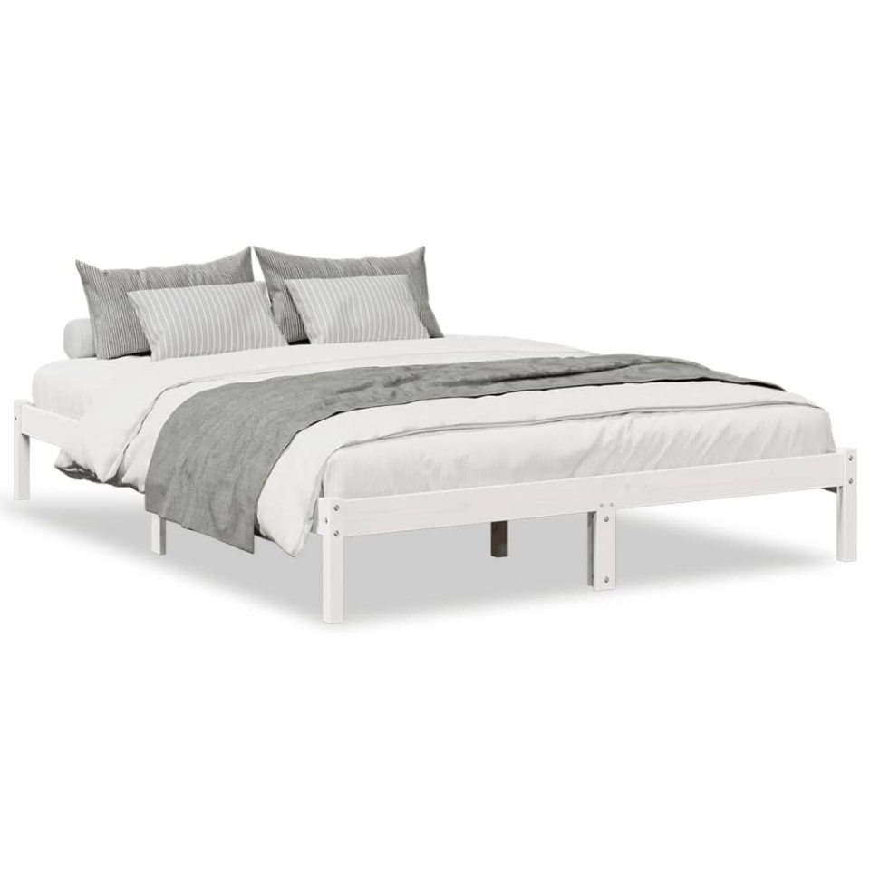 Cadru pat foarte lung fără saltea alb 160x220 cm lemn masiv pin - 1 | YEO