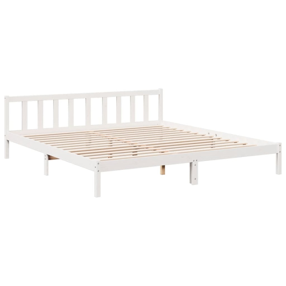 Cadru pat foarte lung fără saltea alb 180x220 cm lemn masiv pin - 2 | YEO