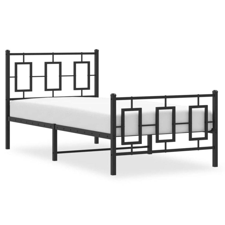 Cadru pat metalic cu tăblii de cap/picioare, negru, 90x200 cm - 3 | YEO