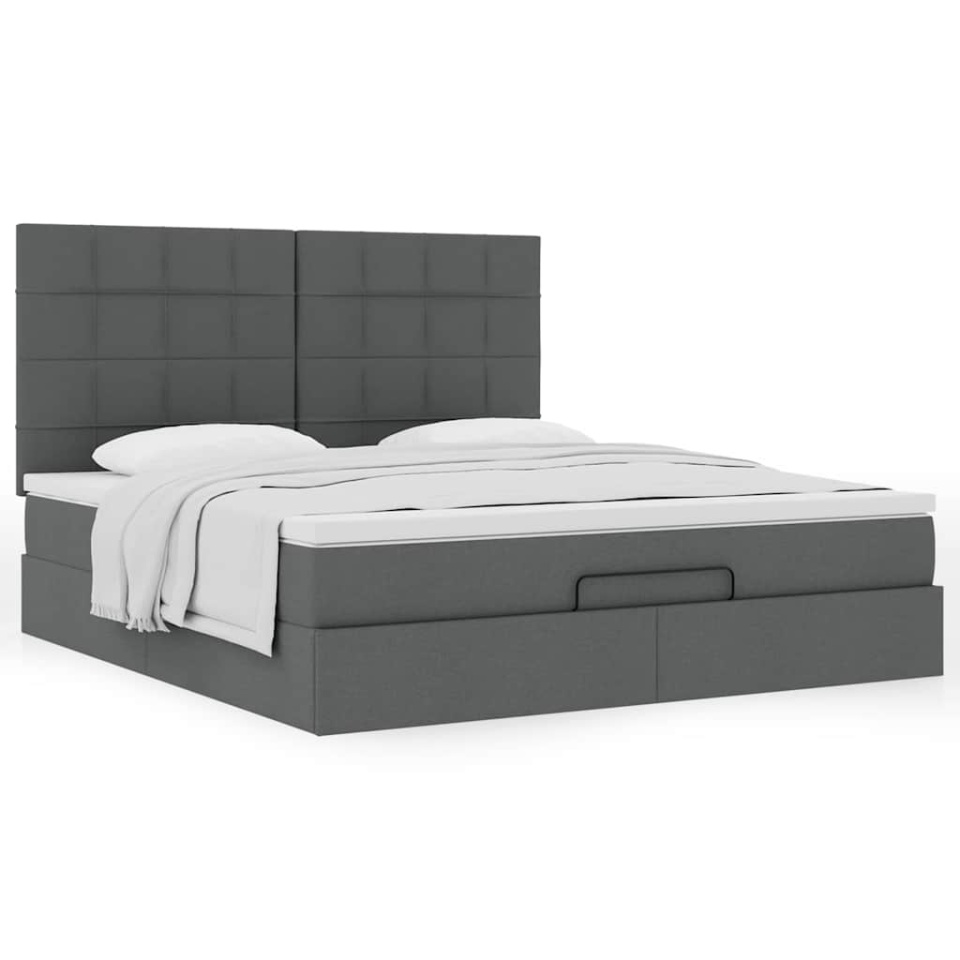 Cadru pat otoman cu saltea țesătură gri închis 180x200 cm - 3 | YEO