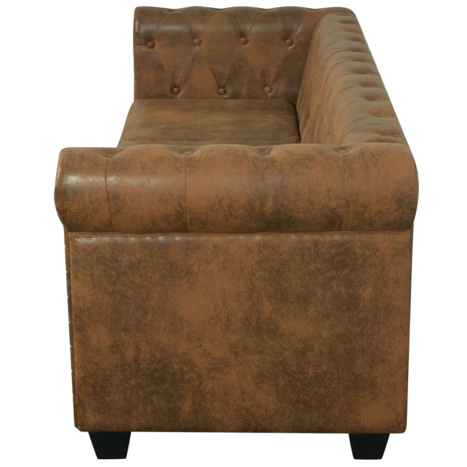 Canapea Chesterfield, 3 locuri, maro, piele ecologică - 3 | YEO