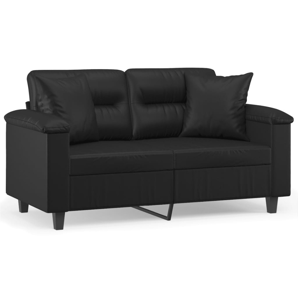 Canapea cu 2 locuri cu pernuțe, negru, 120 cm, piele ecologică - 1 | YEO