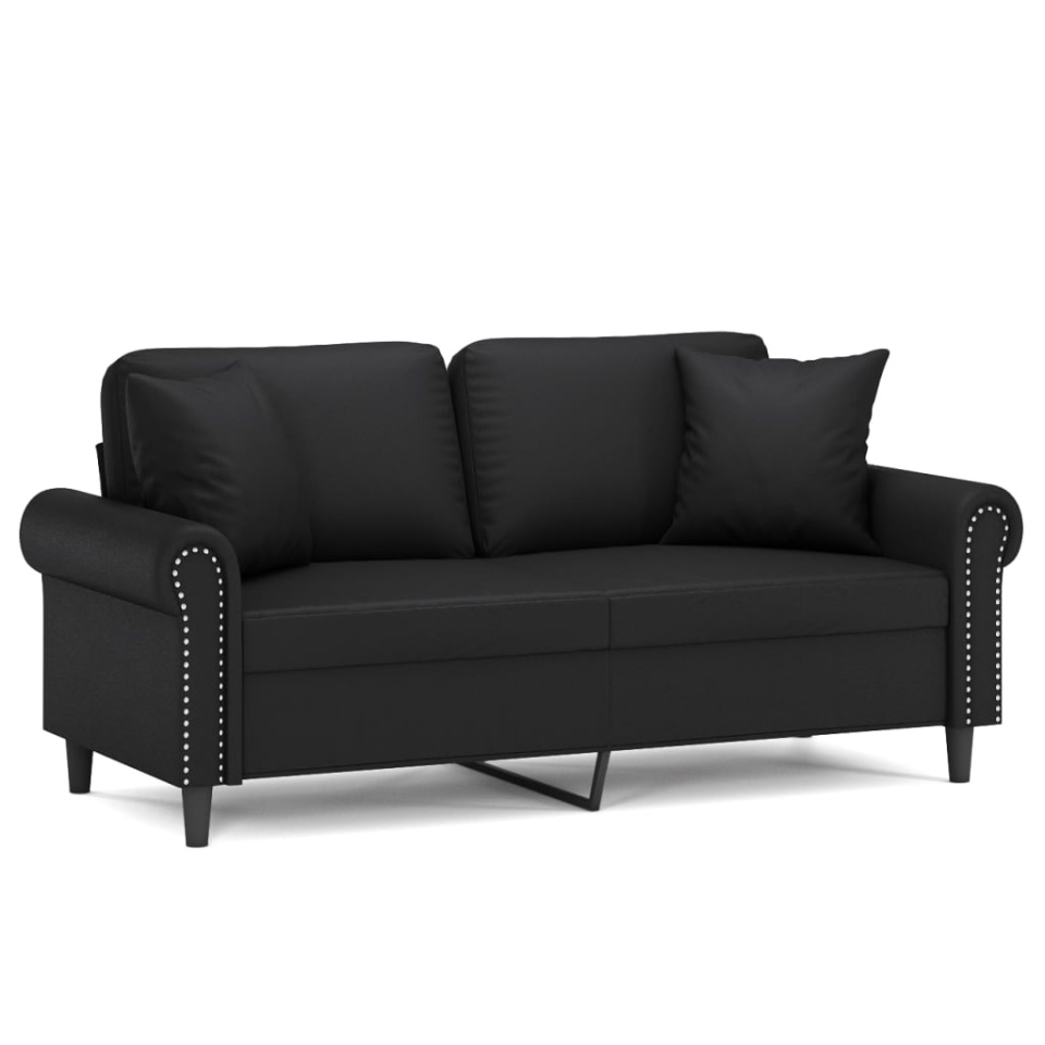 Canapea cu 2 locuri cu pernuțe, negru, 140 cm, piele ecologică - 1 | YEO