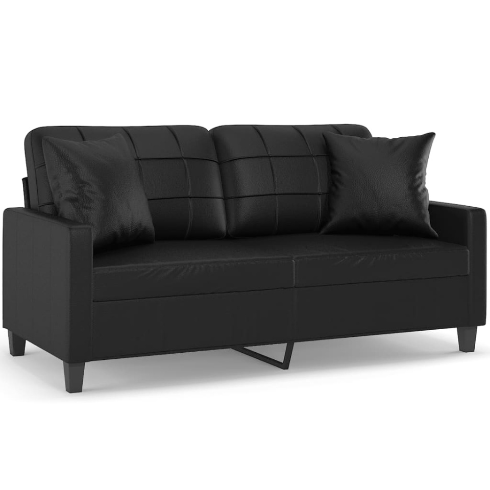 Canapea cu 2 locuri cu pernuțe, negru, 140 cm, piele ecologică - 1 | YEO