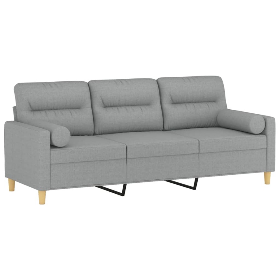 Canapea cu 3 locuri cu pernuțe, gri deschis, 180 cm, textil - 2 | YEO